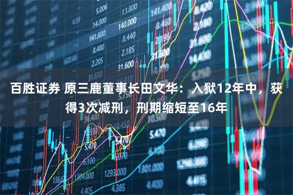 百胜证券 原三鹿董事长田文华：入狱12年中，获得3次减刑，刑期缩短至16年